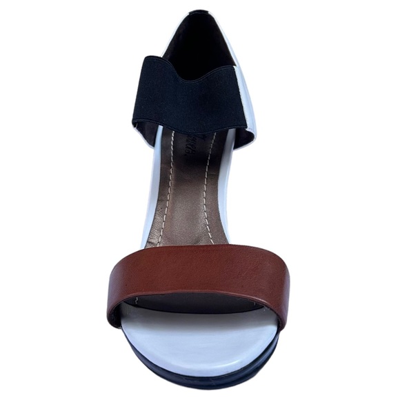 Heeled Sandal Claire Flowers Lizzy Leather White Black Brown Size 10 New Neutral - Picture 10 of 17